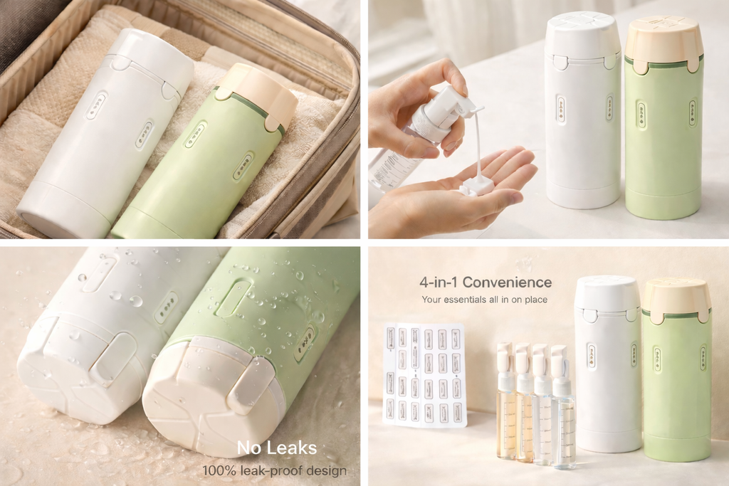 FlyKit 4-in-1 Travel Dispenser Set — Leak-Proof, TSA Approved